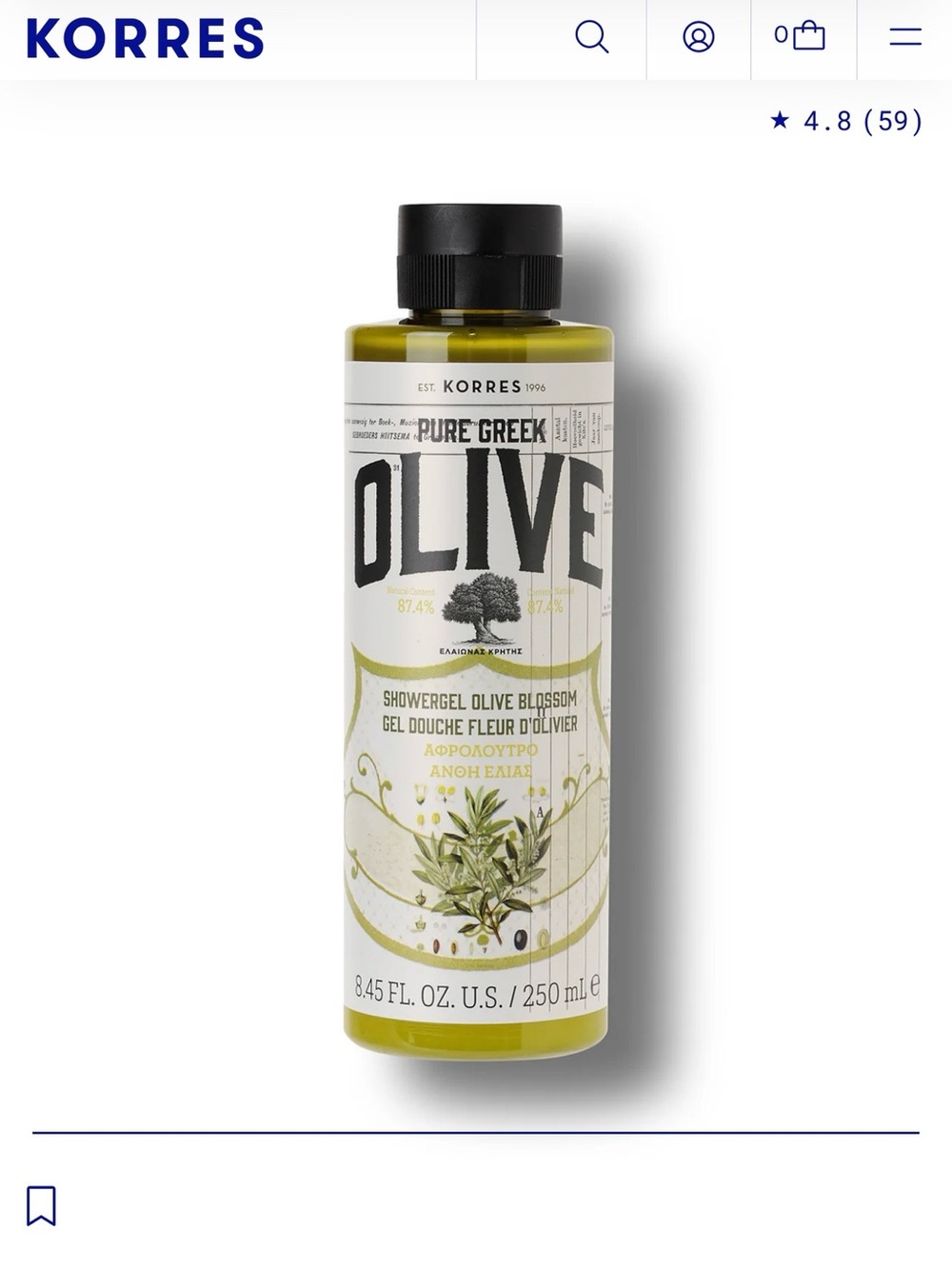 Korres Olive Blossom Shower Gel in Green and Black